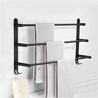 Towel Rails Towel Rack 3-Tier Black Towel Bar, 30/40/50/60cm Bathroom Towel Rack, Rustproof Towel Hanger/Slipper Rack with 2 Hooks Wall Mount Towel Storage Holder Rack