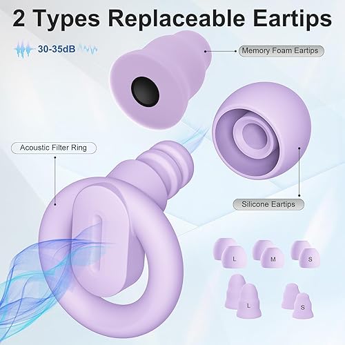 Miniatura 2 de Tapones para los oídos para dormir con cancelación de ruido, tapones para los oídos reutilizables para reducción de ruido, tapones de silicona suave