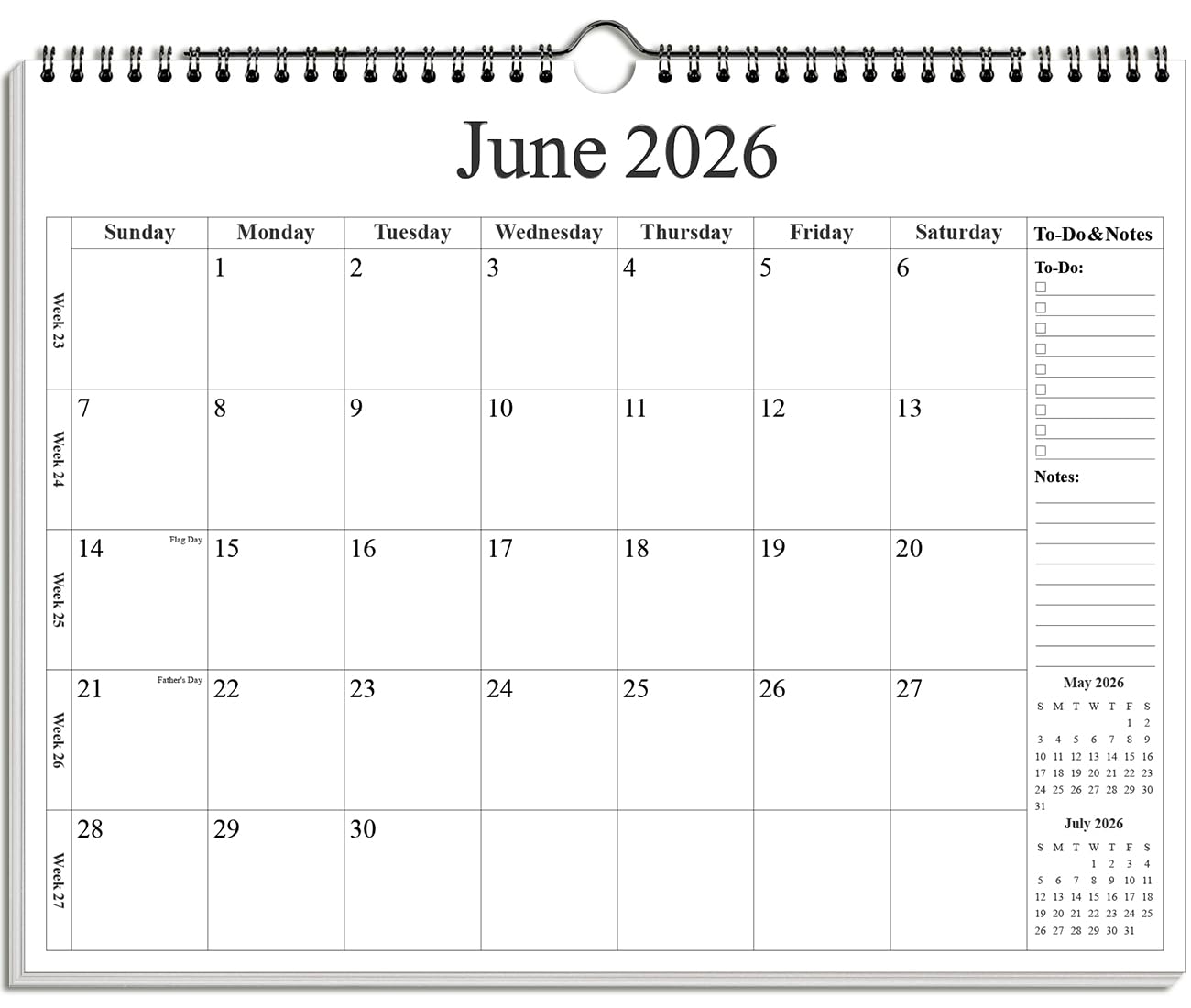 Kalender 2026-2027 - Wandkalender 2026-2027 von August 2026 - Dezember 2027, 18 Monate Kalender mit Premium-Papier, Doppeldrahtbindung & Aufhängehaken, 30,5 x 36,8 cm, Schwarz