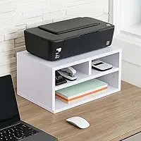 Suporte para Impressora com Prateleiras, Branco, Madeira, Organizador de Mesa para Escritório