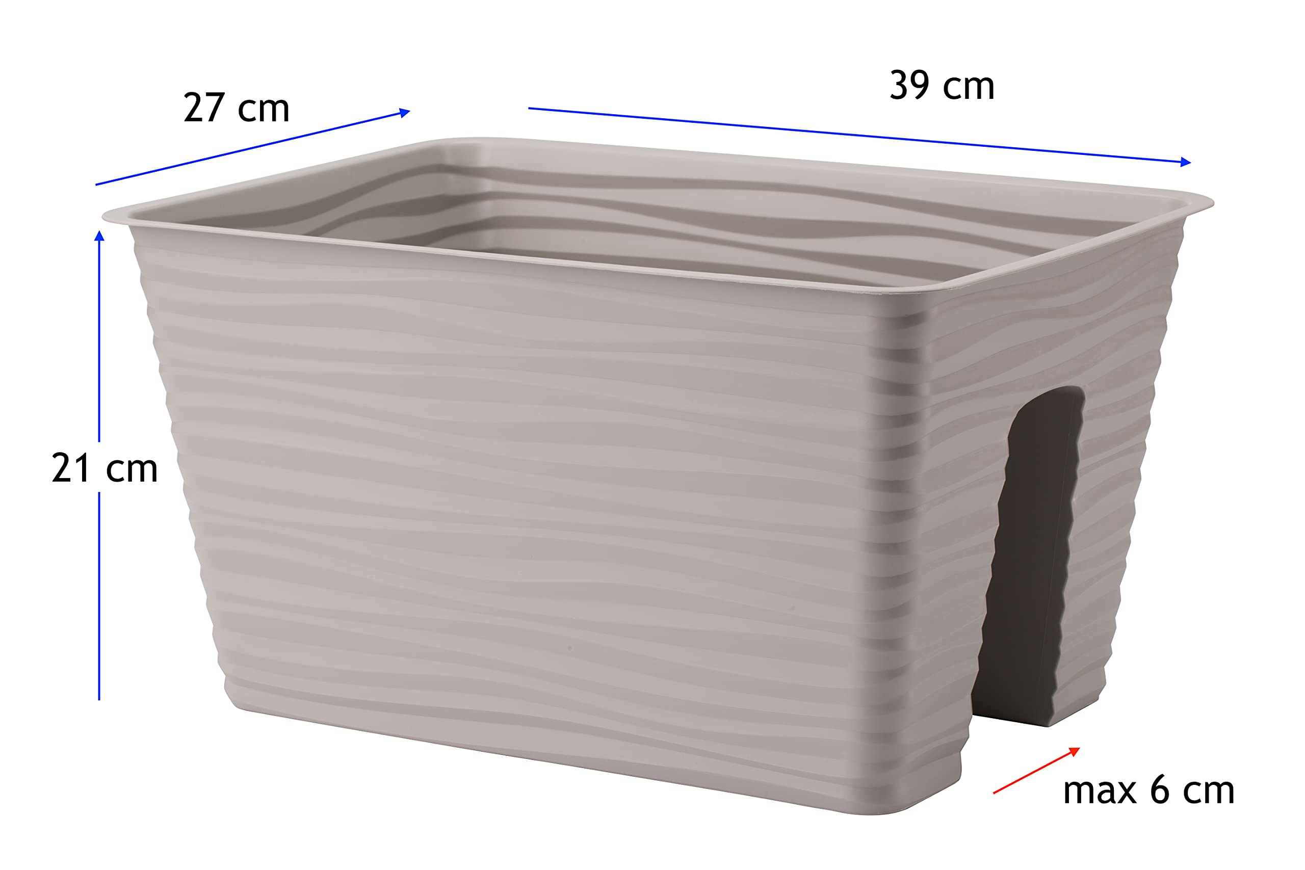 Jardinera para balcón con efecto 3D, ondulada, superficie estriada, color gris, 39 cm x 21 cm, Maceta Jardineras