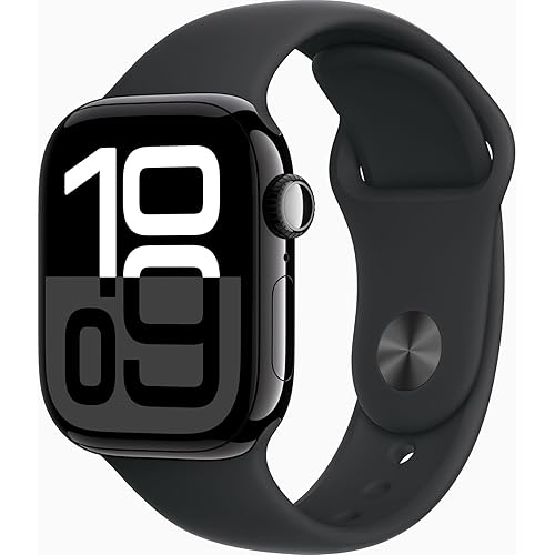 Apple Watch Series 10 (GPS, 42MM) Jet Black Aluminium Case with Black Sport Band, M/L (Renewed Premium)