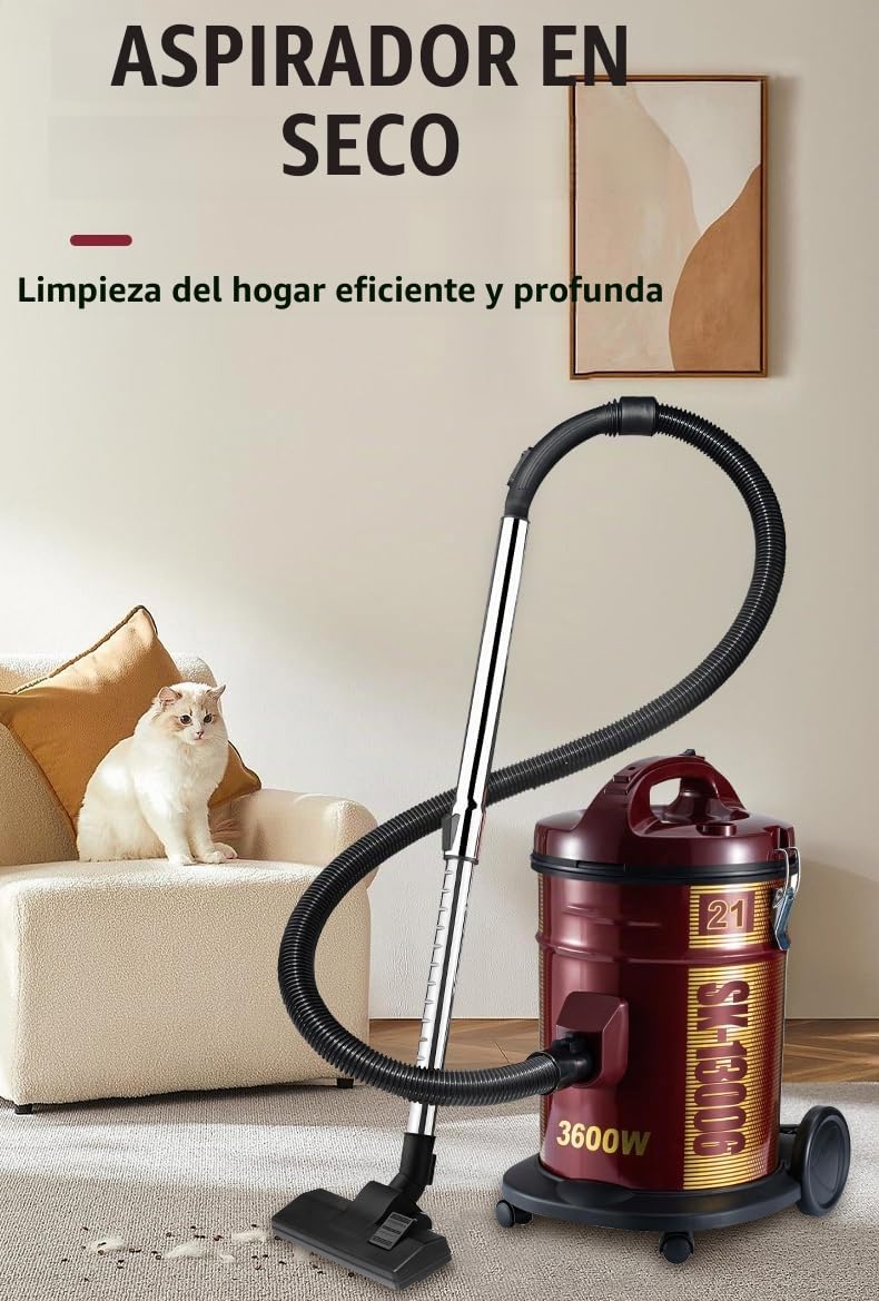 Aspirador en Seco y Húmedo 21L, 3600W, Aspirador Industrial, Cable de 5m Limpiador de Tapicería de Alfombras para Uso Doméstico, Piso, Lechada, Azulejos, Sofá, Alfombra, Automóvil