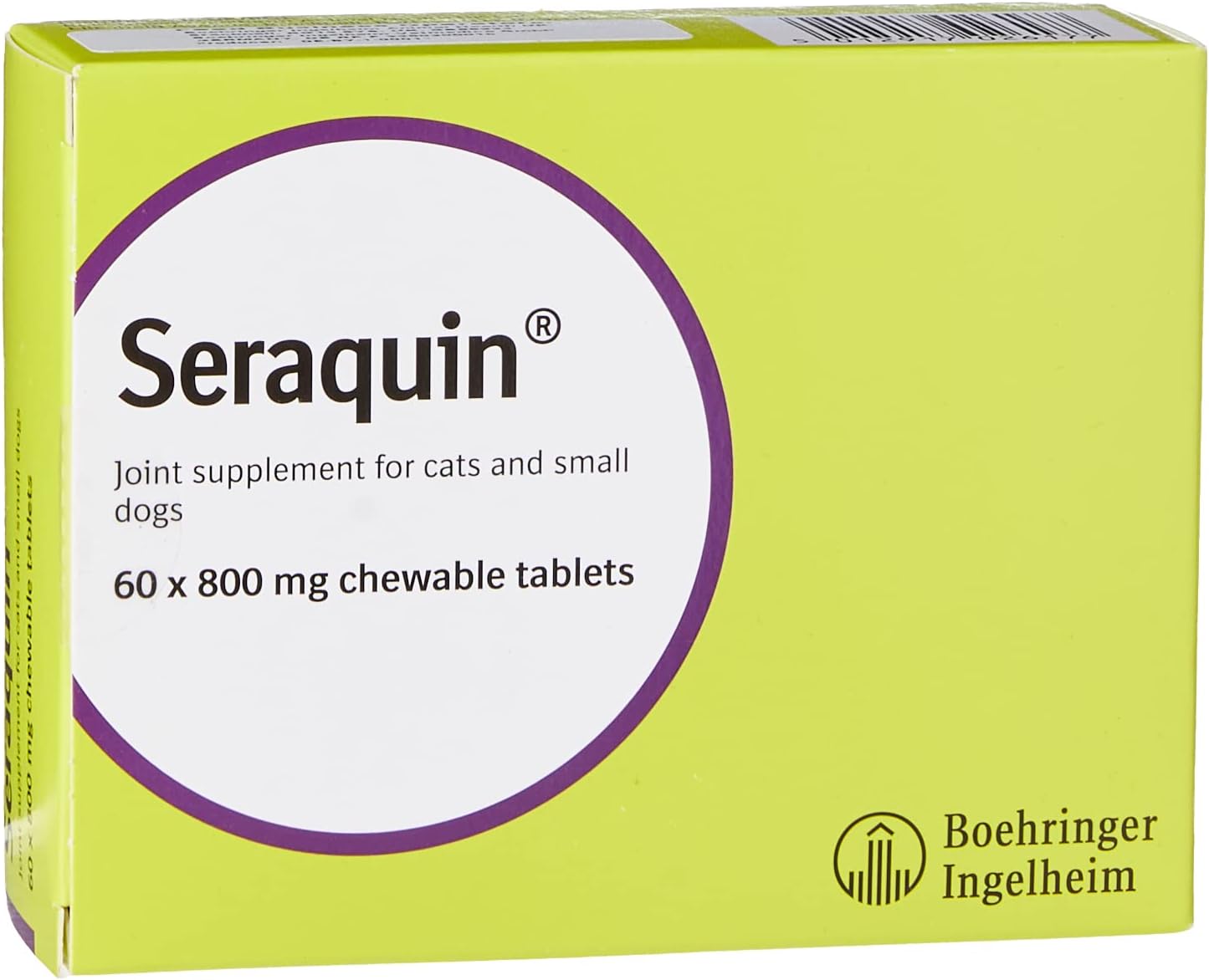 Seraquin Veterinary Joint Supplement with Turmeric for Cats and Small Dogs - 60 x 800 mg Chewable Tablets