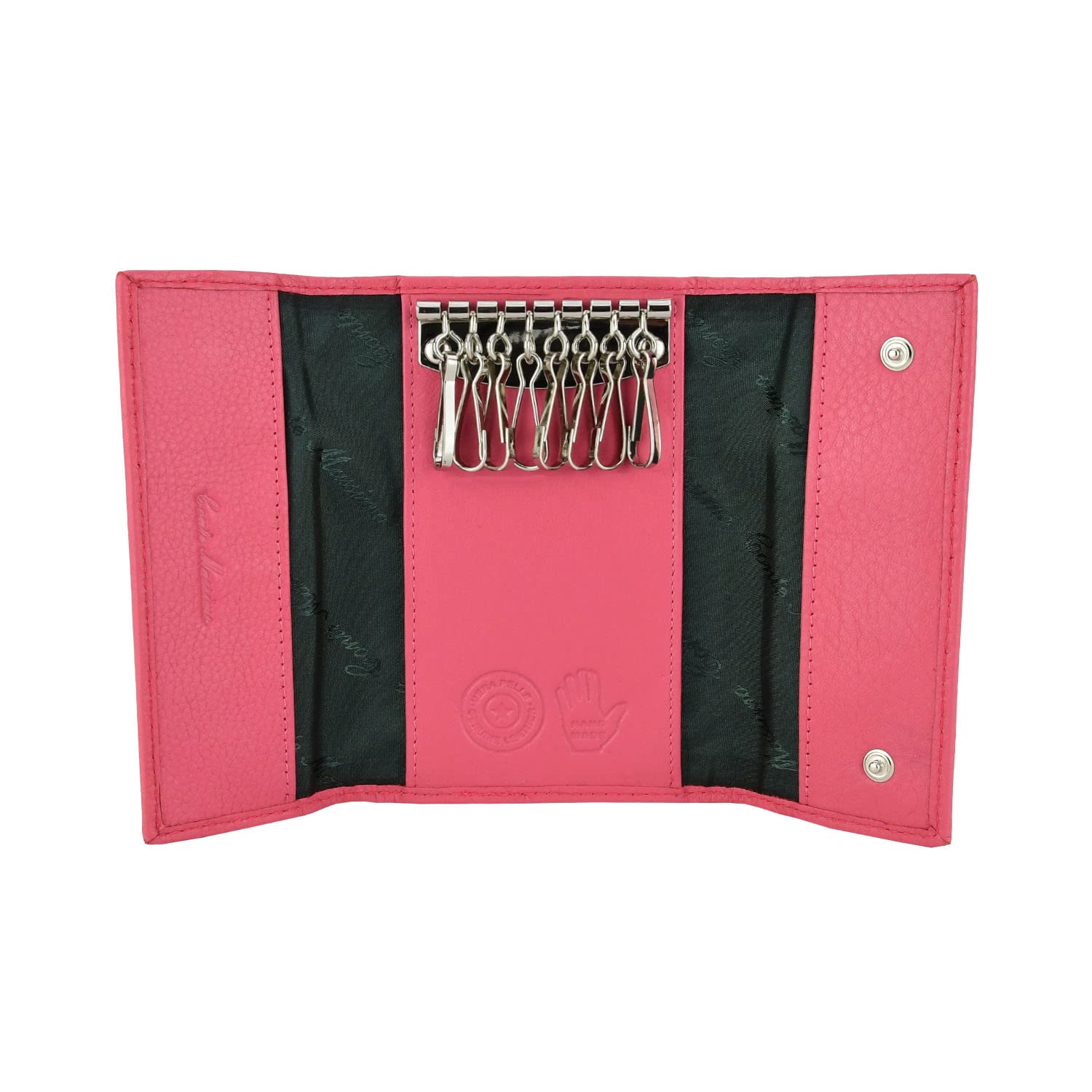 CM Conte Massimo Genuine Leather Key Organiser Wallet, Compact Key Holder with Card Slots & Zip Coin Pocket, Pink Unisex