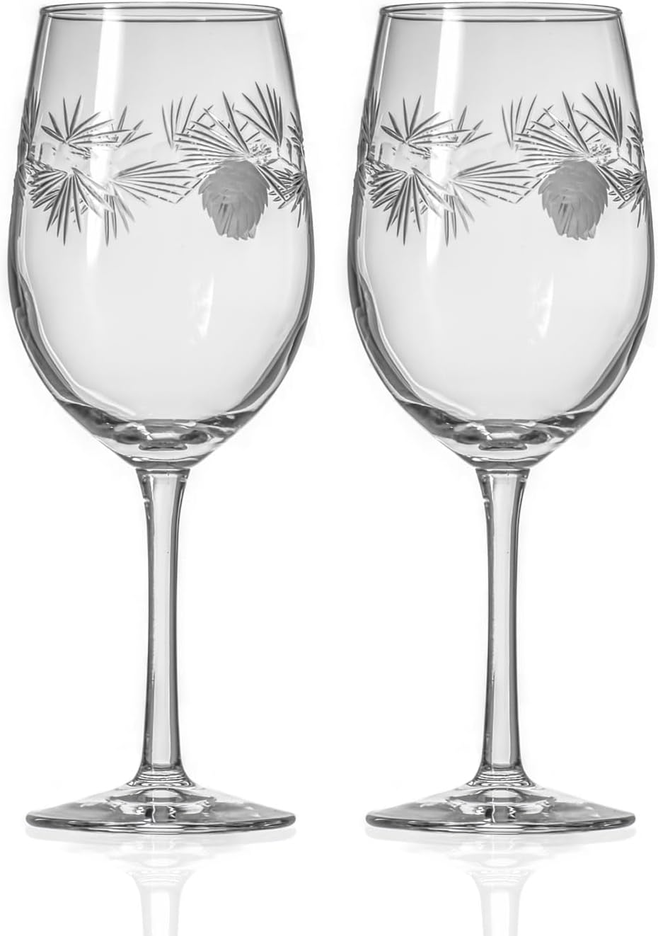 Rolf Glass Icy Pine White Wine Glass | 12oz Stemmed Wine Glass | Lead-Free Glass and Diamond-Wheel Engraved | Made in the USA | Designed by Thomas Conrad, Pittsburgh | Winter Holiday Design | Set of 2