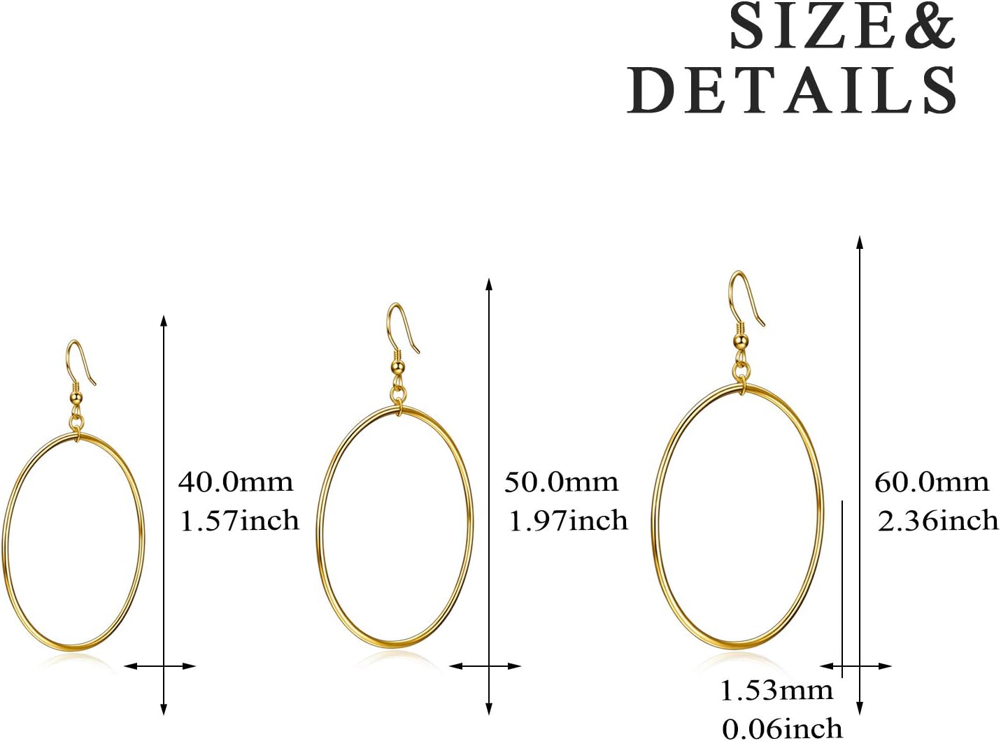 POPLYKE Sterling Silver/Rose Gold/Gold Plated Large Hoop Earrings Circle Dangle Drop Earrings for Women 40 50 60 70 80mm - Image 3