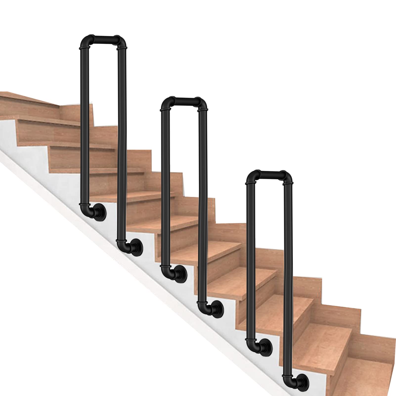 Gyeqxkt 95Cm(37.4In) Alloy Metal Handrailing For Outdoor Stairs, Side Mounted Step Rail With Installation Kit - Max. Load 200Kg, Concrete Or Wooden Stairs