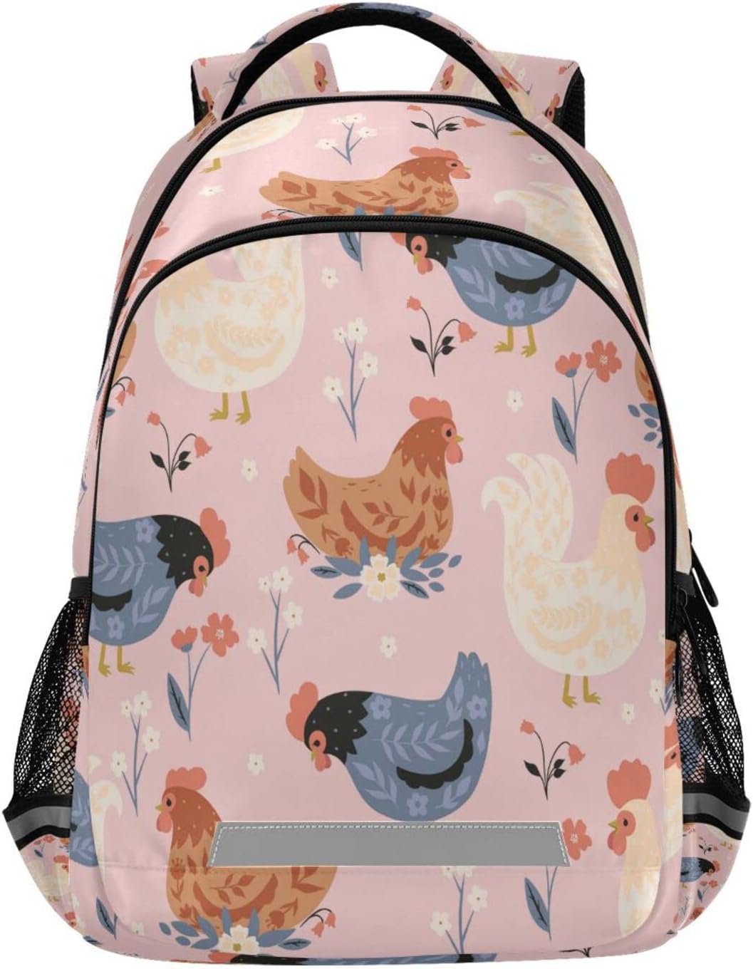 Chickens and Flowers Backpack for Girls Kids Boys School Bookbags,Student Laptop Backpack Carrying Bag Casual Lightweight Travel Sports Day Packs
