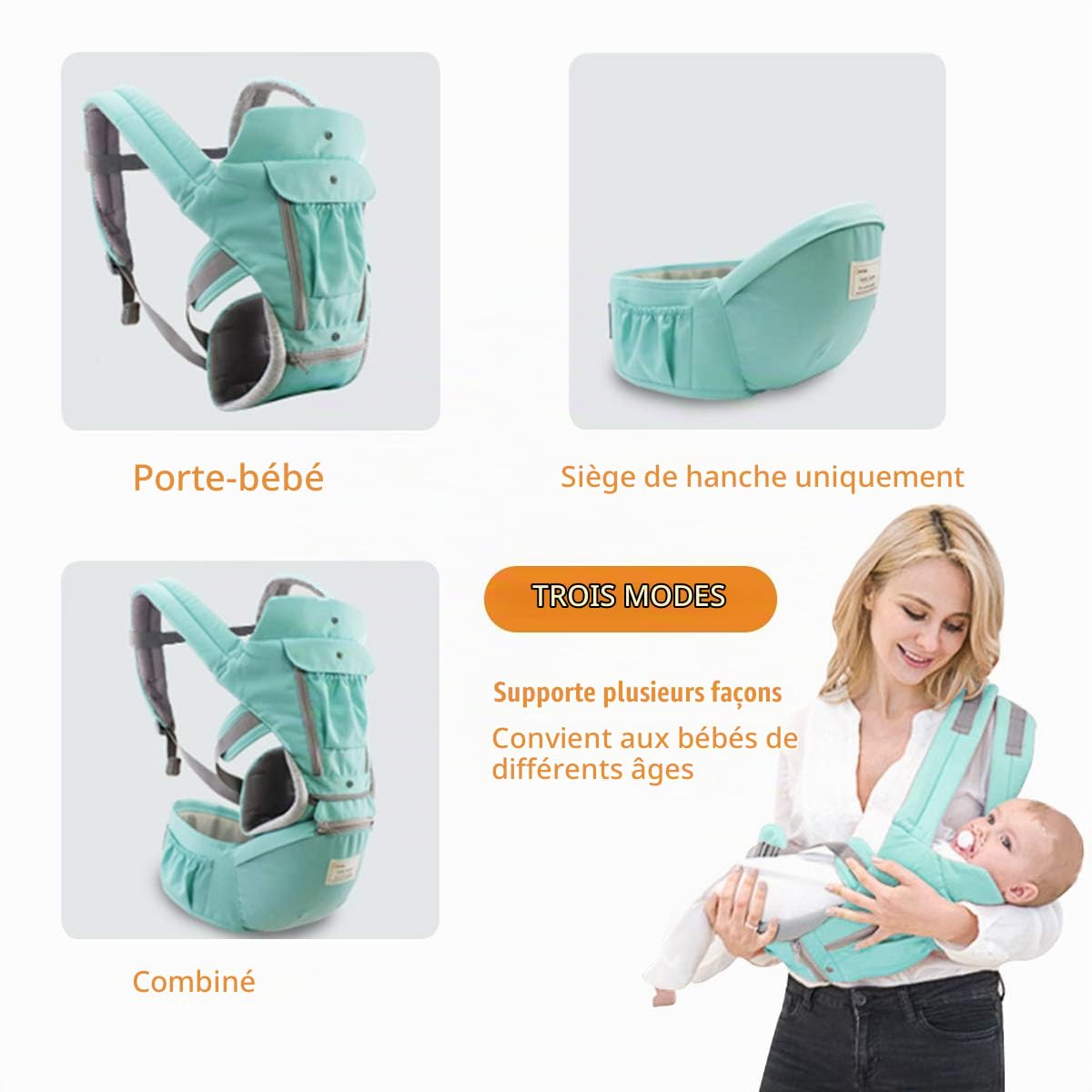 SONARIN 3 en 1 Multifonction porte-bébé Hipseat,Baby Carrier, Avant et arrière, 100% coton,Ergonomique,Taille Libre,Facile pour maman,100% GARANTIE et LIVRAISON GRATUITE, Idéal Cadeau(Rouge)