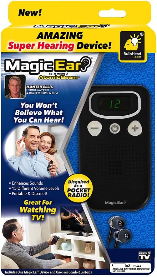 Official As Seen On TV Atomic Beam Magic Ear Personal Sound Booster by BulbHead, Portable Hearing Amplifier Enhances Vocals, Cancels Out Background Noise (1 Pack)