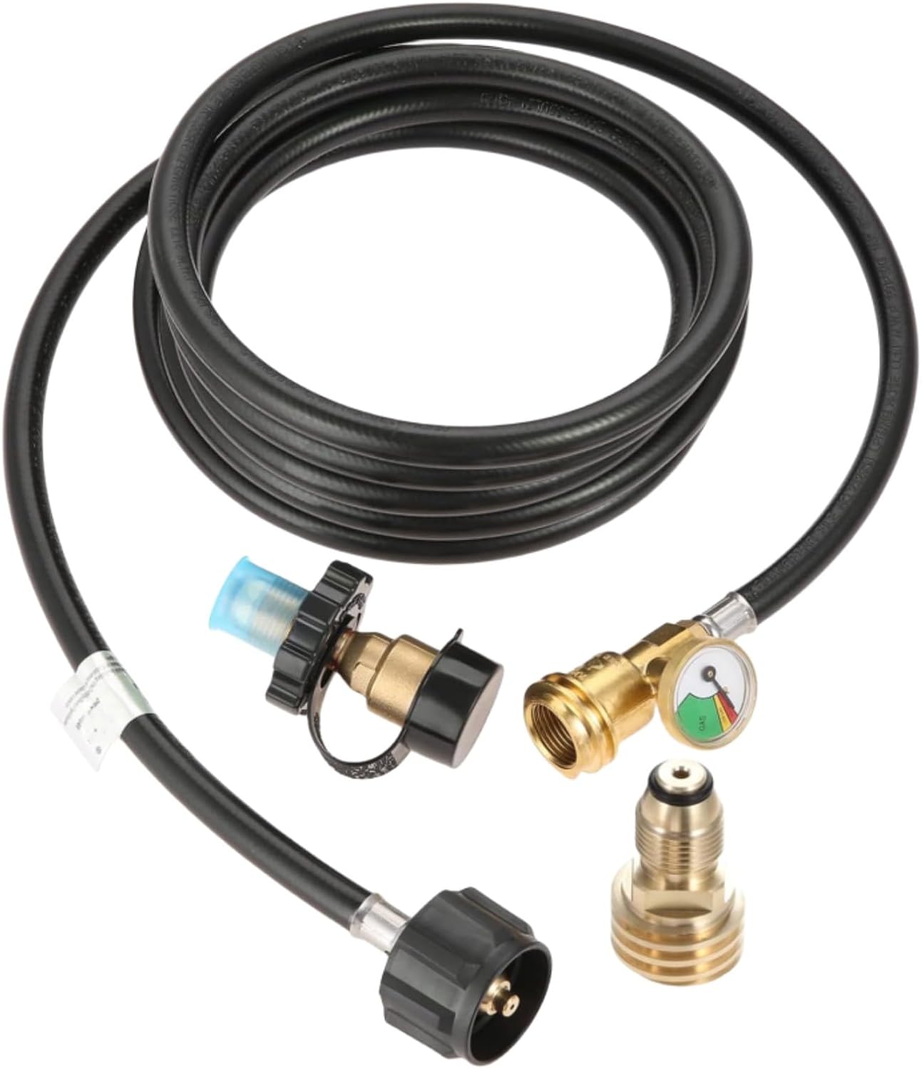 12 Feet Propane Extension Hose, Universal Extension Include POL Gauge, POL LP Tank to Male QCC1 / Type1 Adapter, Leak Detector for Gas Grill, Heater and All Other Propane Appliances