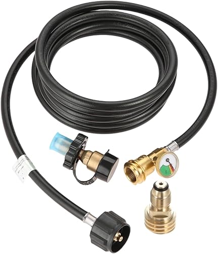 Manguera de extensión de propano de 12 pies, extensión universal que incluye medidor POL, tanque POL LP a adaptador QCC1  tipo 1 macho, detector de
