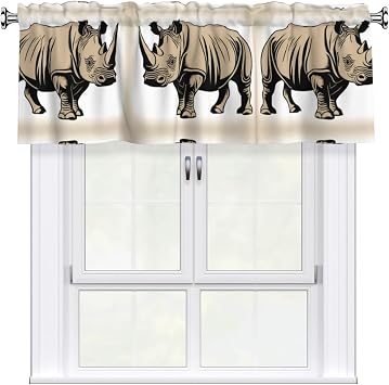 Animal Rhino Printed Short Curtains with Valance Rod 54x18in Home Decor for Kitchen Bathroom Laundry Room Studio Upper Window