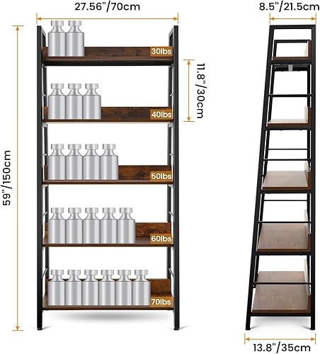 Miniatura 3 de Himimi Estantería de escalera, estantería industrial de 5 estantes, estantería de madera y metal, estante de flores para plantas, estantes de