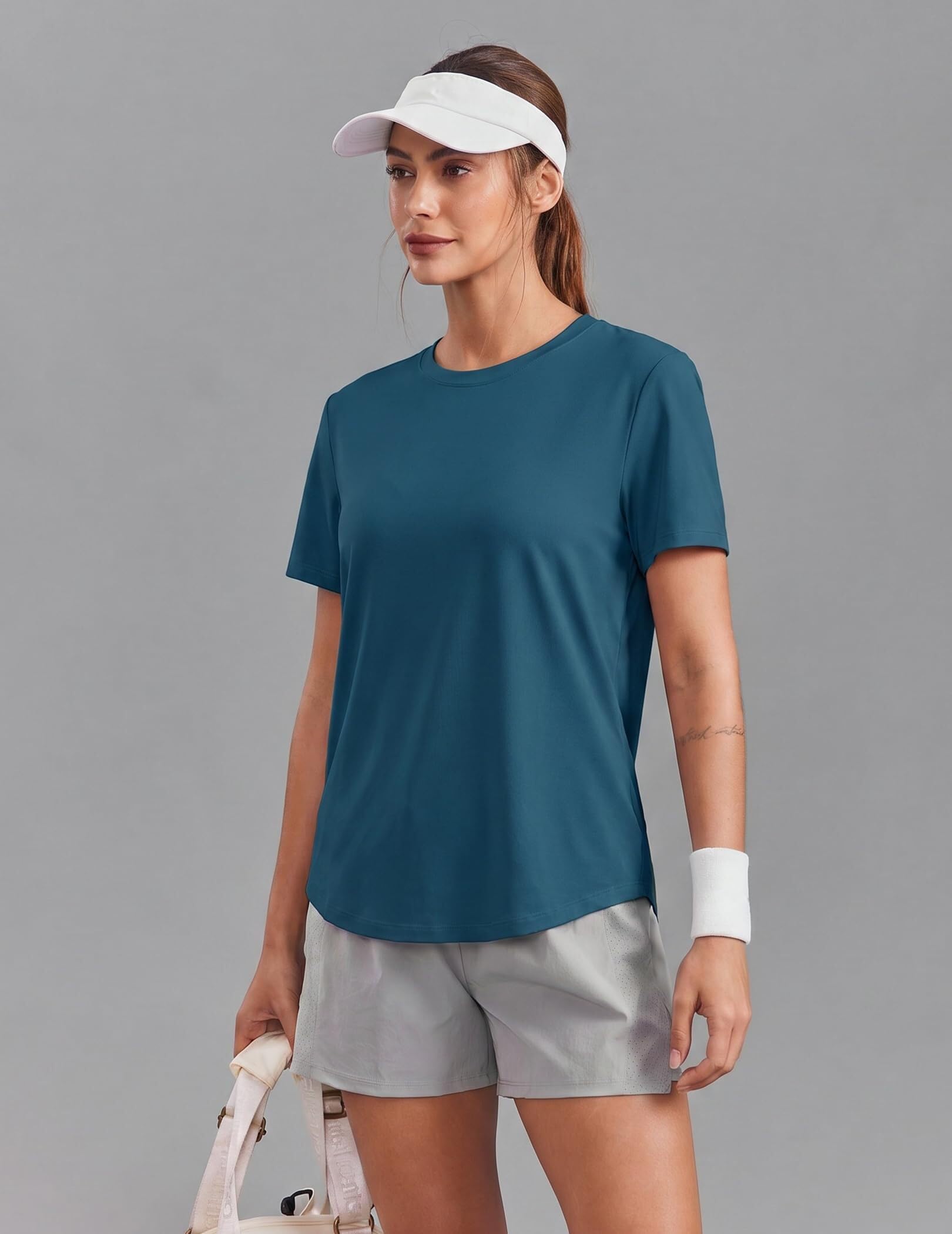 PINSPARK Camiseta de entrenamiento suave para mujer, manga corta, protección UV, secado rápido, para deportes, natación, ejercicio, senderismo, viajes