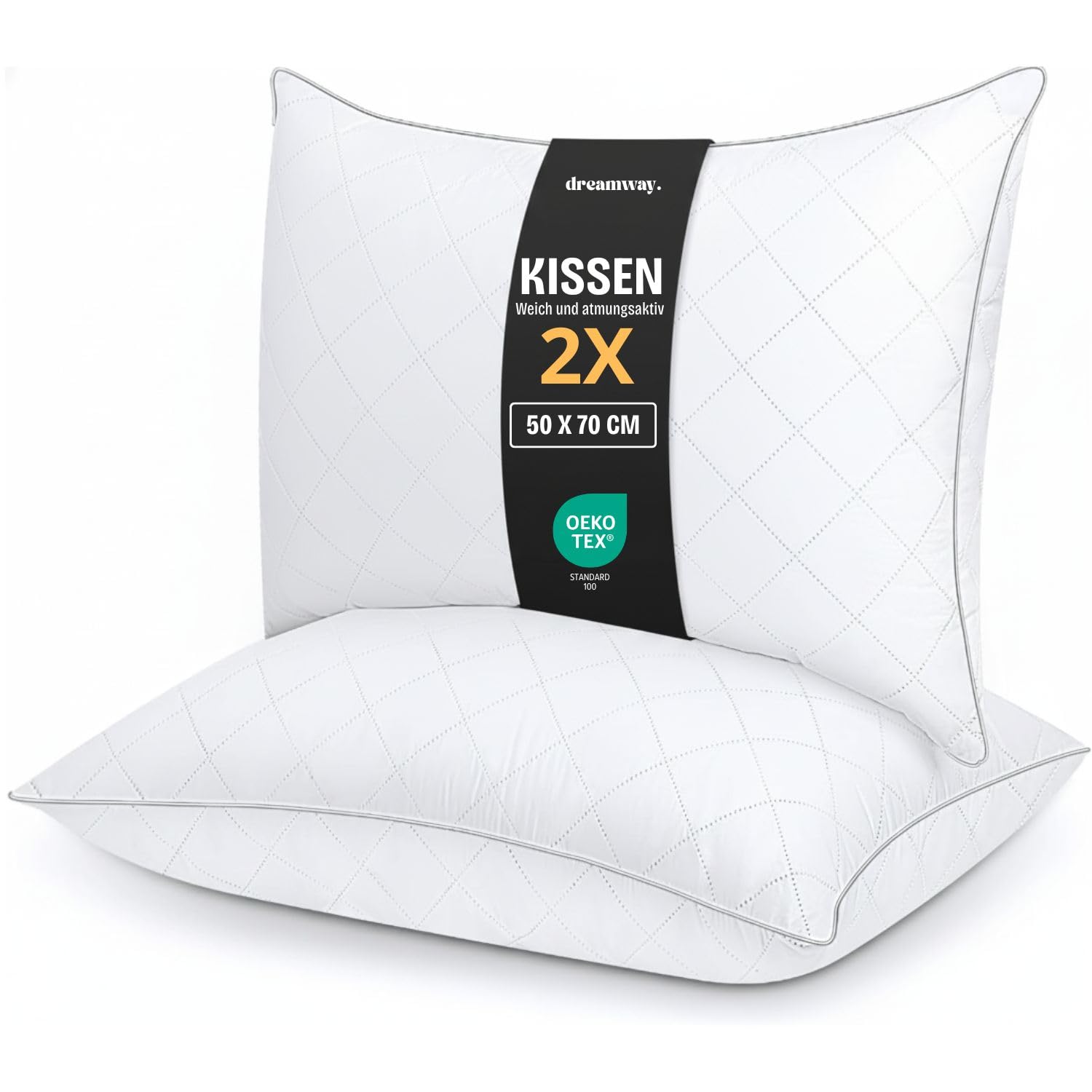 DREAMWAY Kissen 50x70 cm, 2er-Set Hotelqualität - Mikrofaser Weich