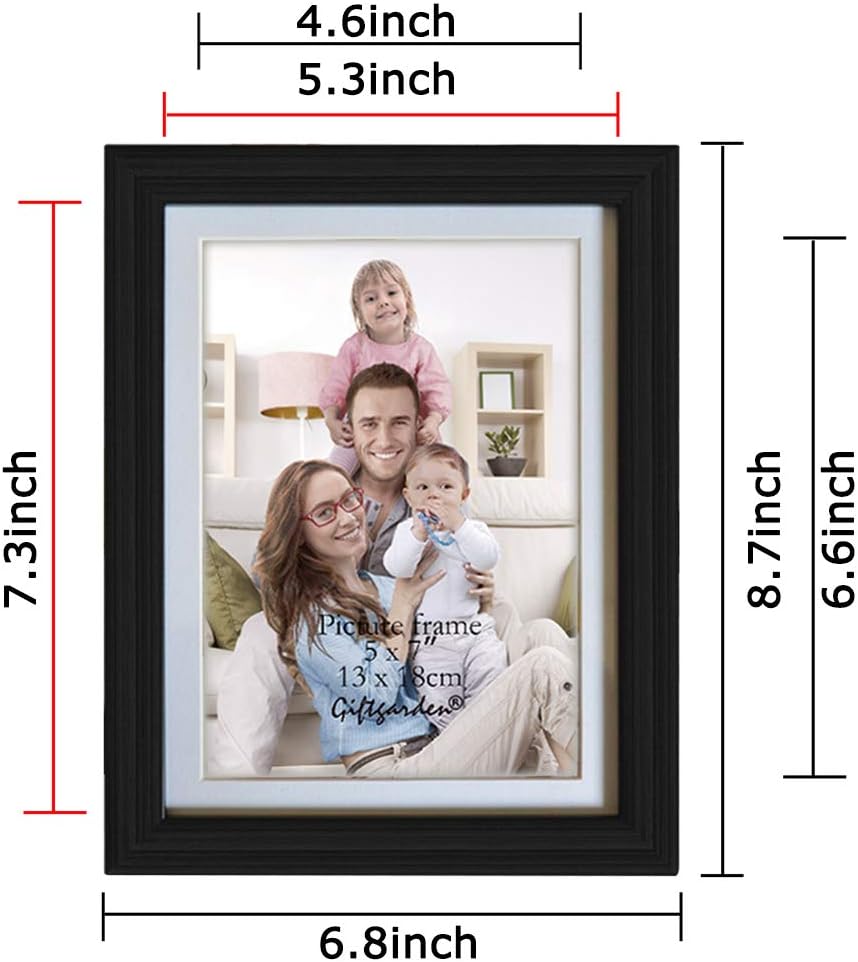 Giftgarden 5x7 Picture Frame Set of 8, 6x8 Matted to Display 5 by 7 Photo with Mat or 6 by 8 Without Mat for Wall or Tabletop, Black