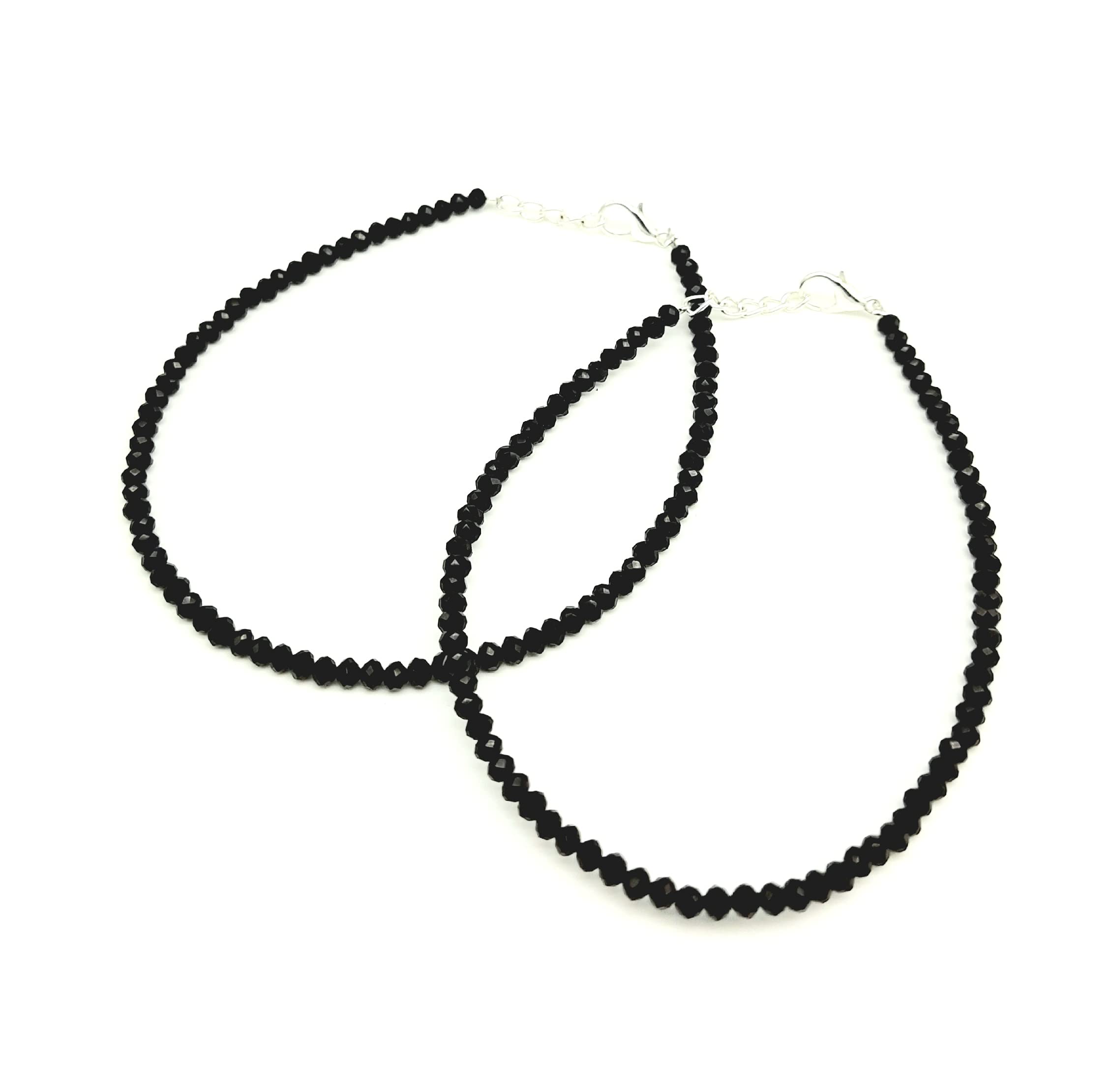 Aks jewelzSmall Black Crystal Bead Anklet Pair For Women