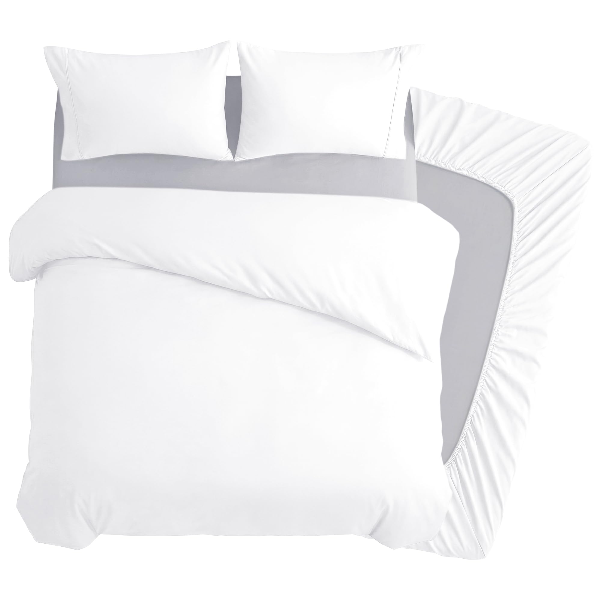 Deconovo 4 Piece Super King Bedding Set, Brushed Microfibre Super King Size Duvet Cover Set with 35cm Deep Fitted Sheet and 2 Pillowcases, Soft Quilt Cover for Superking Bed - White