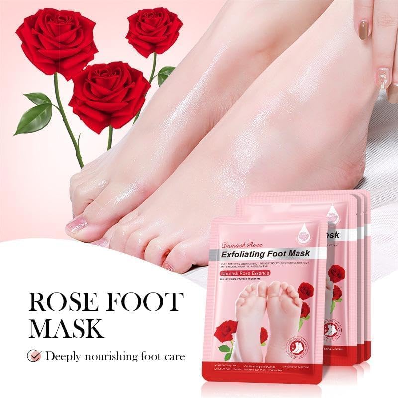 SWIREUK Exfoliating Foot Mask Foot Peel Mask Peeling Mask for Cracked Feet Dead Skin Remover Heel Peel Pedicure Removes Dry Skin & Hard Calluses Hydrates Dry Feet Foot Crack (Damask Rose) 1