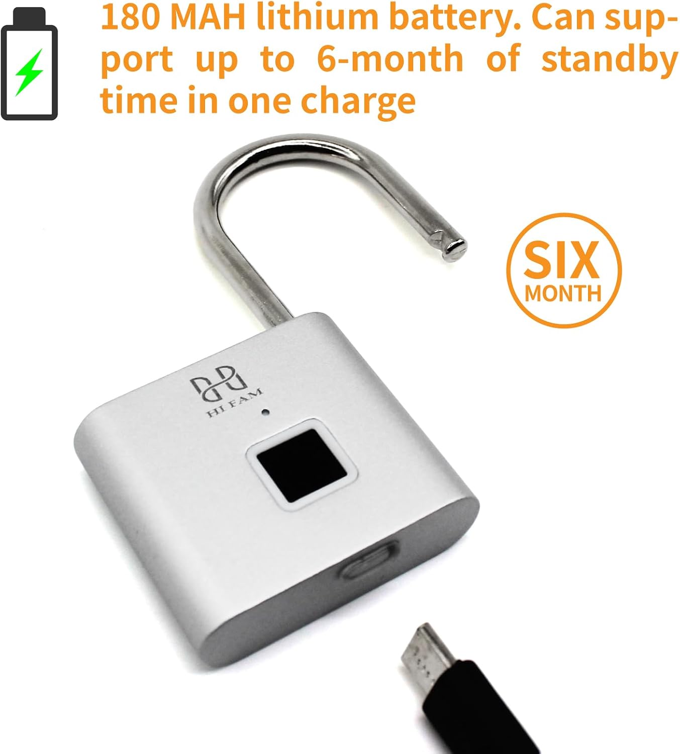 HIFAM Fingerprint Padlock, Keyless Biometric Gate Locks for Outdoor Fence Storage Gym, Smart Lock with USB Rechageable (Silver) image 3