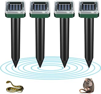 HASTHIP® 4Pcs Solar Ultrasonic Animal Repellent - IP65 Waterproof Animal Repellent - 26cm Outdoor Animal Repellent Devices - Switchable Ultrasonic Animal Repellent for Mice, Rodent, Birds