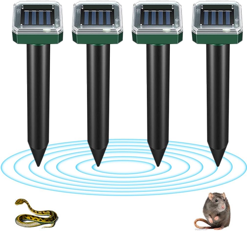 HASTHIP® 4Pcs Solar Ultrasonic Animal Repellent - IP65 Waterproof Animal Repellent - 26cm Outdoor Animal Repellent Devices - Switchable Ultrasonic Animal Repellent for Mice, Rodent, Birds