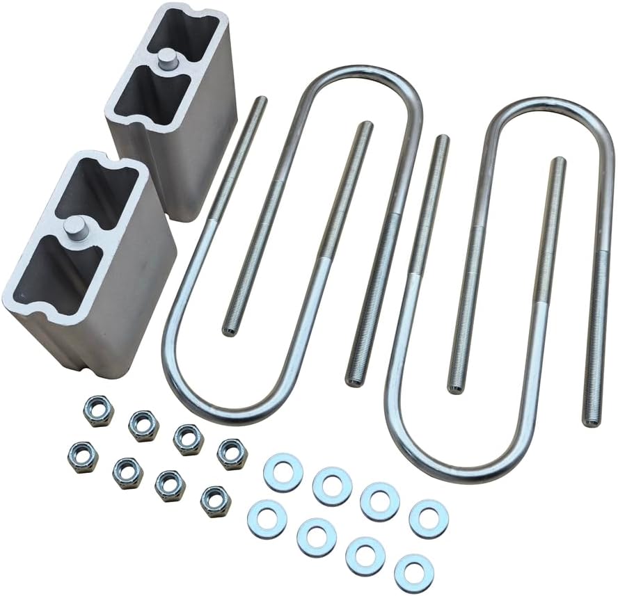 4' Aluminum Lowering Blocks w/2* Angle Suspension Body Lowering Kit For Nissan 720/Hardbody 1983-1997 with 1/2" diameter U-bolts, washers and nuts