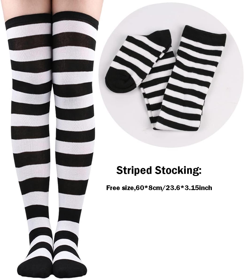 Adult Halloween Costume Black and White Striped Long Sleeve T-Shirt Gloves Hat Glasses Canvas Money Props Cosplay
