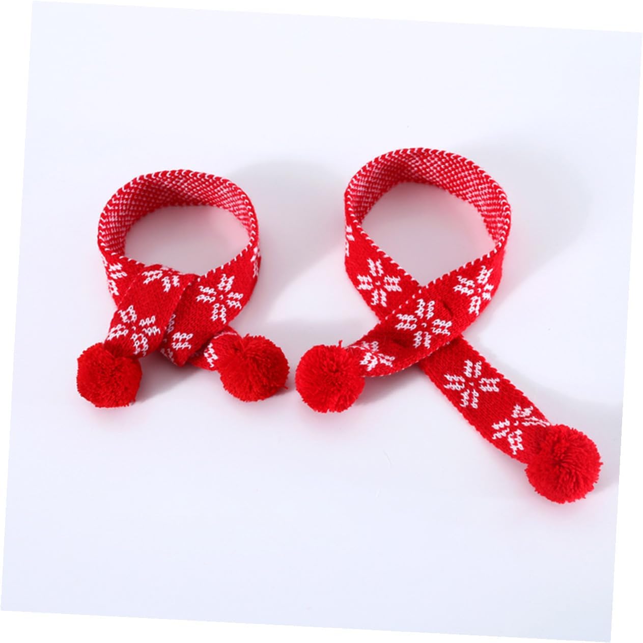 HEMOTON Christmas Dog Scarf Snowflake Knit Pet Decorative Warm Scarf with Pom Pom 55cm for Cats and Small Dogs Winter Holiday Pet Supply