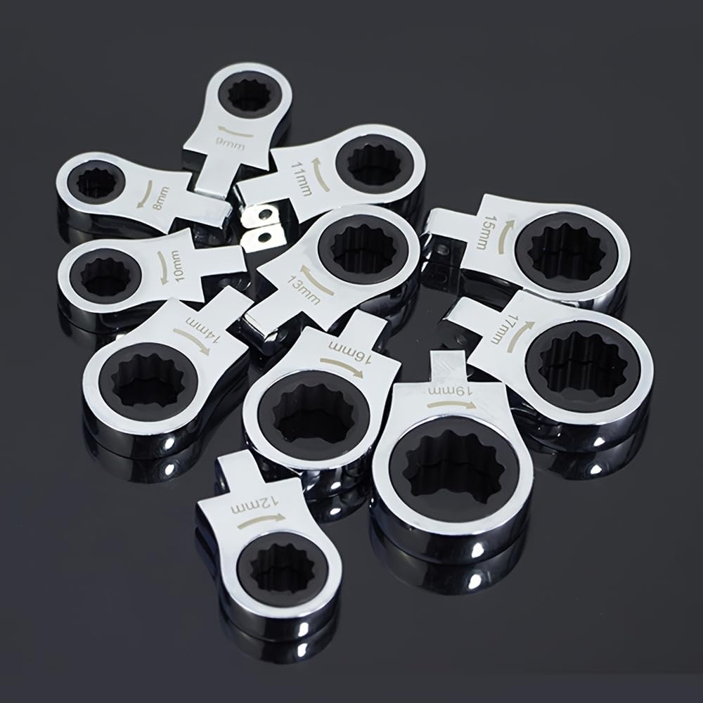 Wymienny klucz grzechotkowy 12 w 1 metryczny i SAE 8-19 mm zestaw kluczy płasko-oczkowych z elastyczną głowicą do samochodów, narzędzi mechanicznych dla mężczyzn prezenty