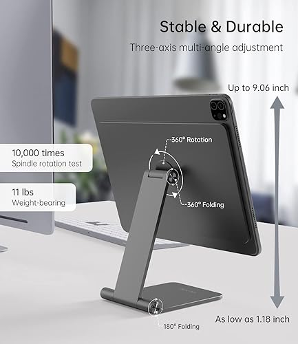 Miniatura 4 de KU XIU Soporte magnético plegable solo para iPad Pro 13 M4 (2024), soporte de tableta ajustable de aleación de aluminio de 360, soporte de