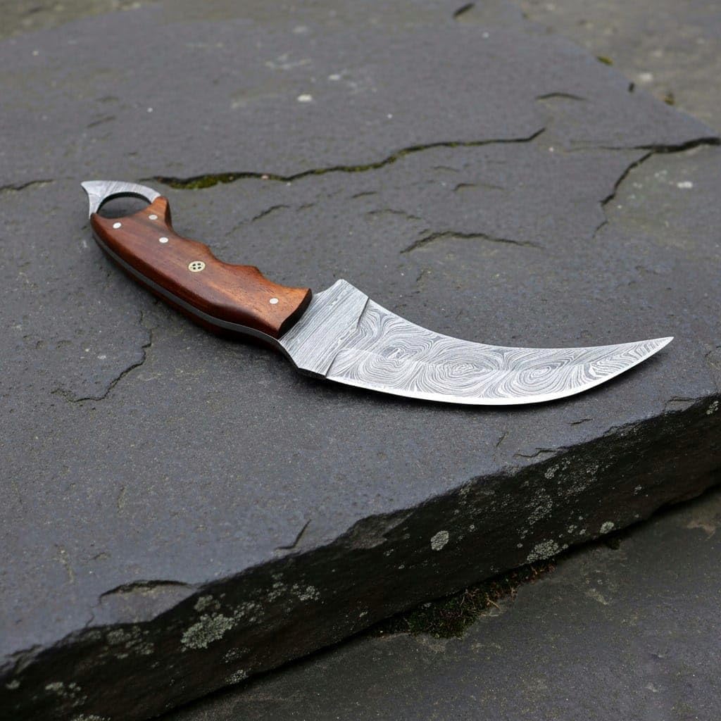 Warivo Handmade Damascus Karambit Knife, Fixed Blade Hunting & Camping Claw Knife with Sheath, Wood Handle, Sharp Outdoor Knife for Men & Women - Image 2