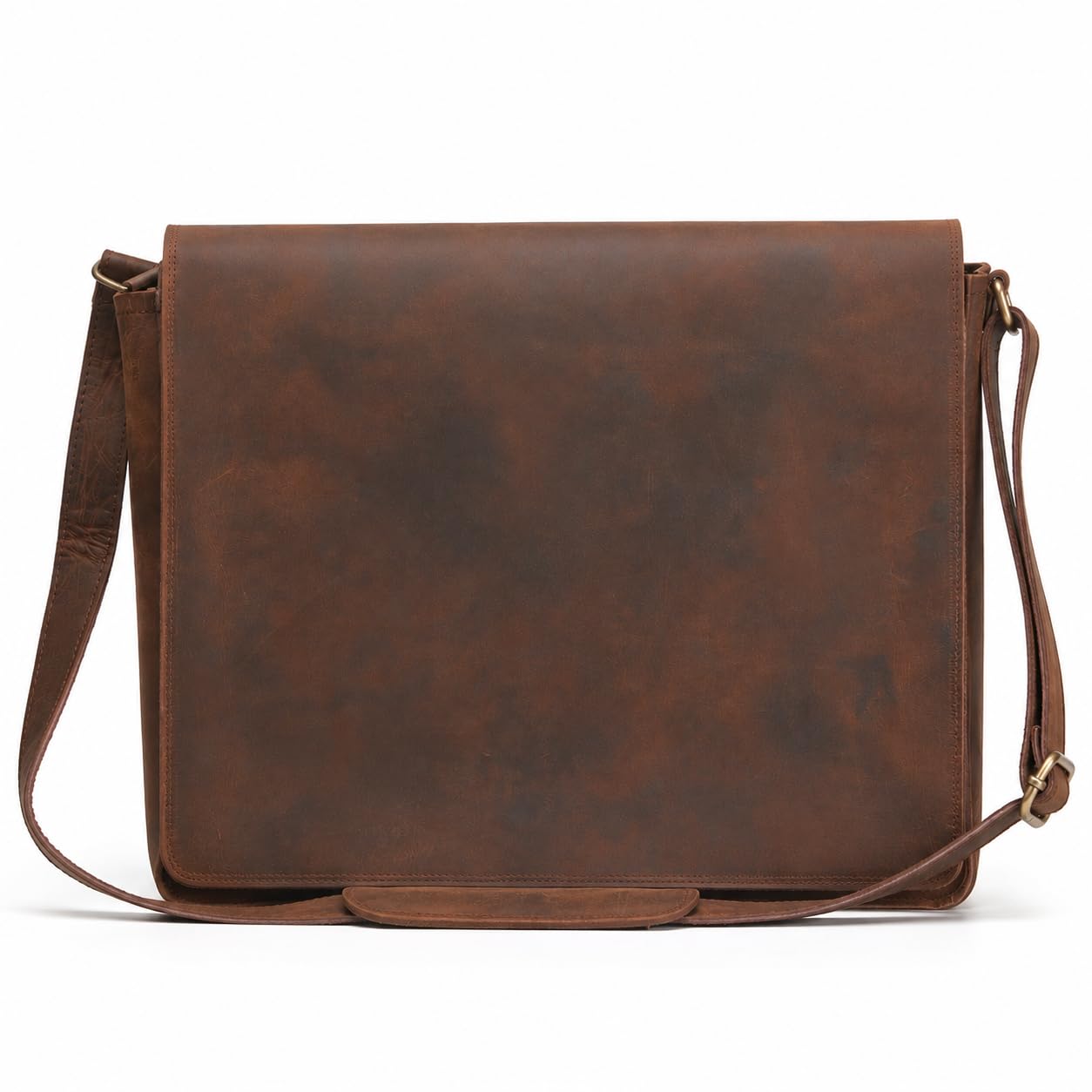 WANDERINGS Carpeta Grande de Cuero Genuino con Correa Removible - Organizador de Documentos Folio Hecho a Mano - Portadocumentos de Cuero - Compatible con Tablets y Laptops de 15" 14" 13"