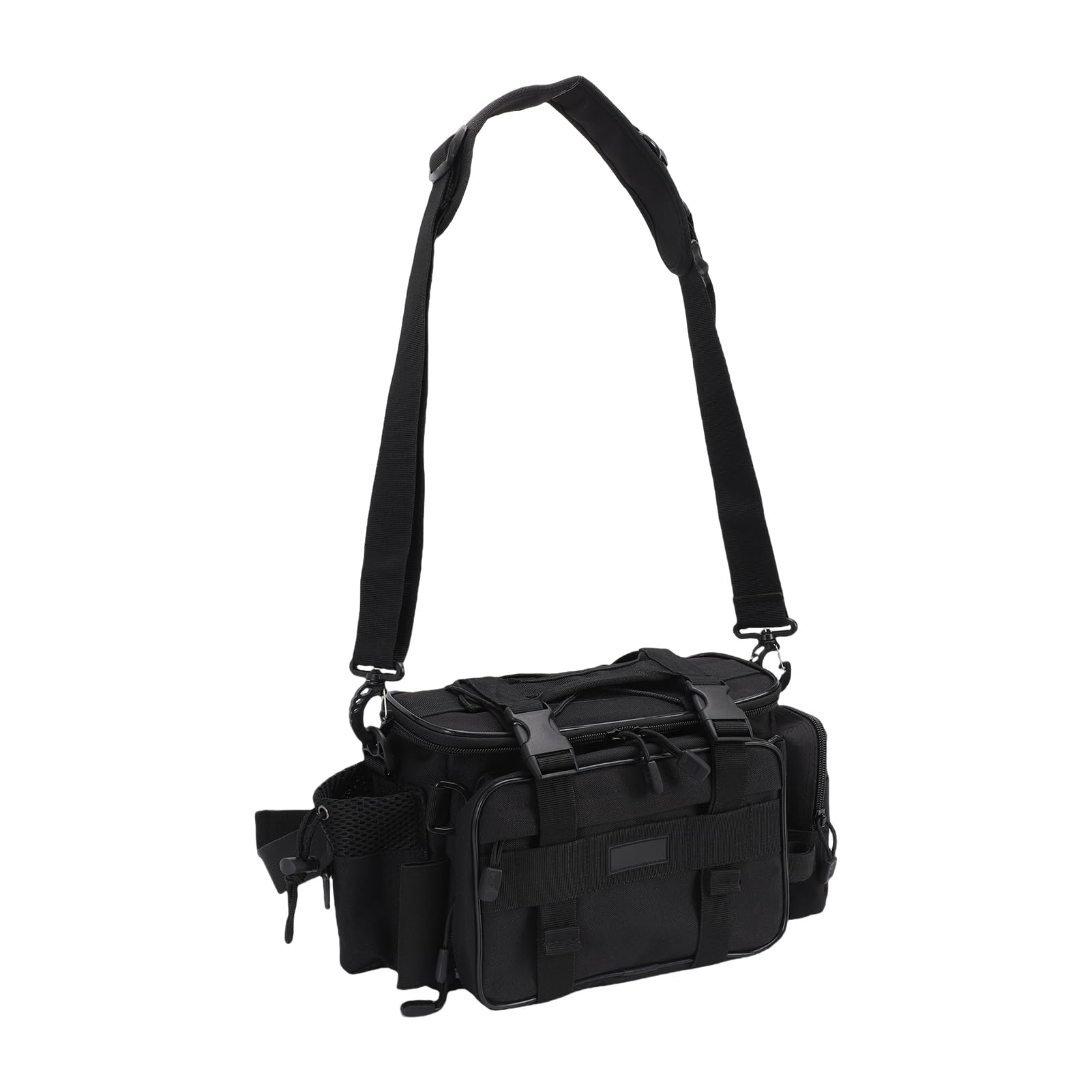 Angeltaschen, Umhängetasche aus Oxford-Stoff mit 23 Boxen, Zwei Tragemodi, Zange für Köder, Haken, Gewichte, Angeln (Schwarzes Set)