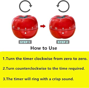 60 Minute Count Down Timer,Tomato Mechanical Kitchen Timer with Loud Alarm,Rotating Dial for Cooking, Baking,Boiling Eggs Battery-Free,Child-Safe & Durable