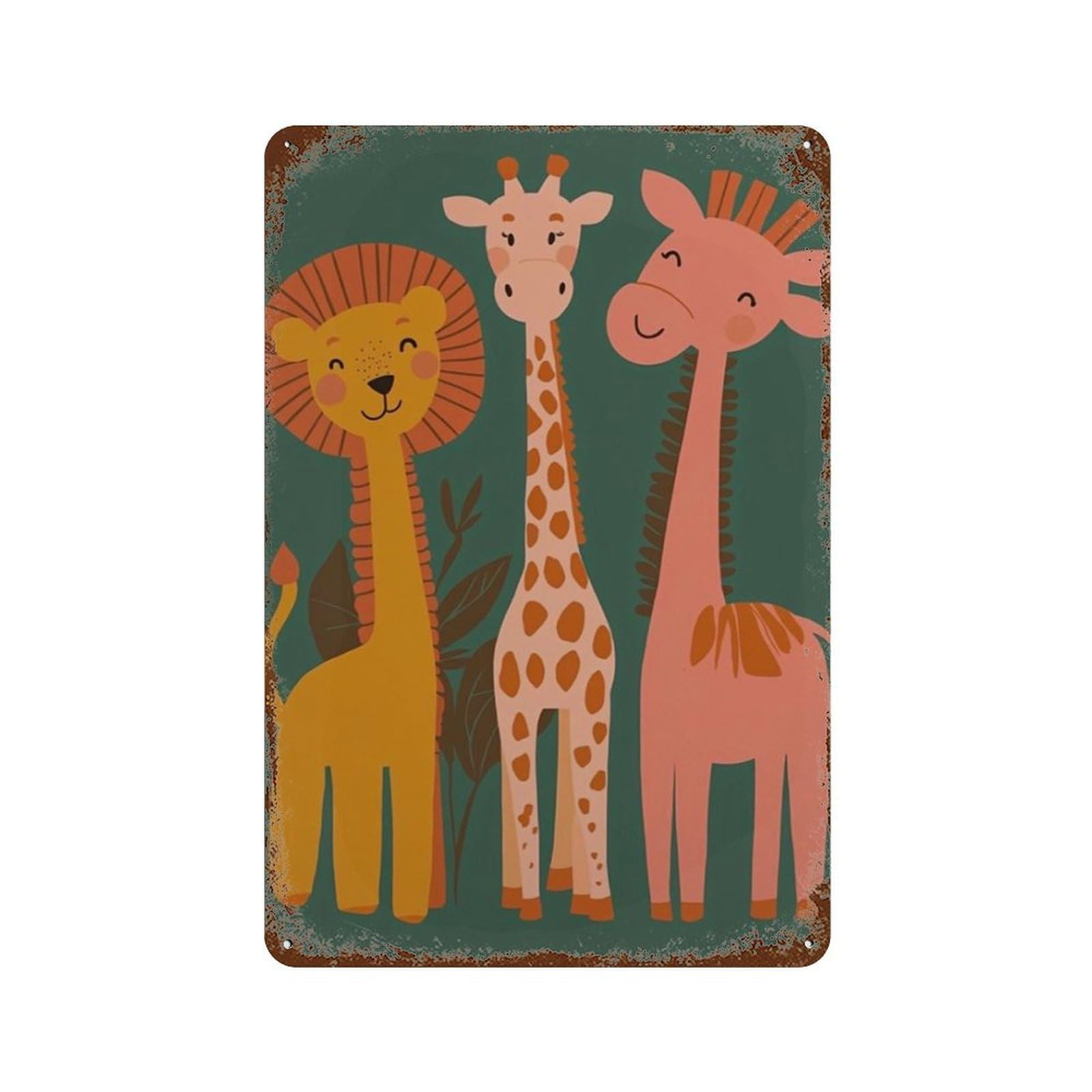xiaoxiaoshen Safari Animals Kids Jungle Lion Giraffe Zebra Nursery Wall Decor Art Metal Tin Poster Modern Home Decor Art Home Bar Shop Decorations Vintage Sign 30x20cm