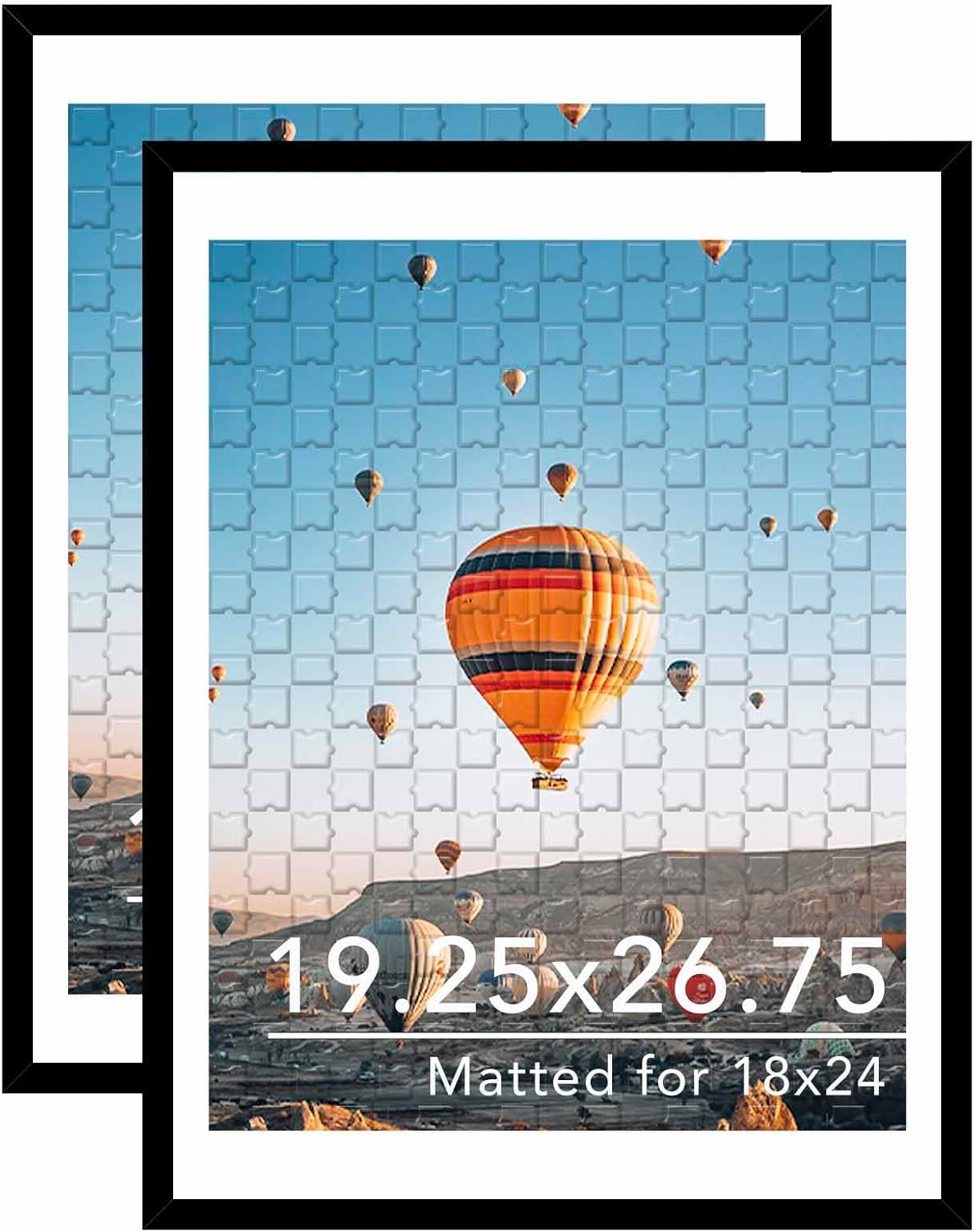 19.25x26.75 Puzzles Frame Set of 2, Display 18x24 with Mat or 19.25 x 26.75 without, Wall Hanging 19.25 by 26.75 Picture Frame for Poster Photo Canvas Picture Puzzles, 2 Pack, Black Black, 2 Pack 19.25x26.75 inch