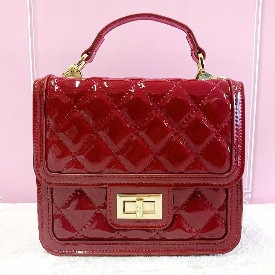レッド エナメル キルティング ショルダーバッグ