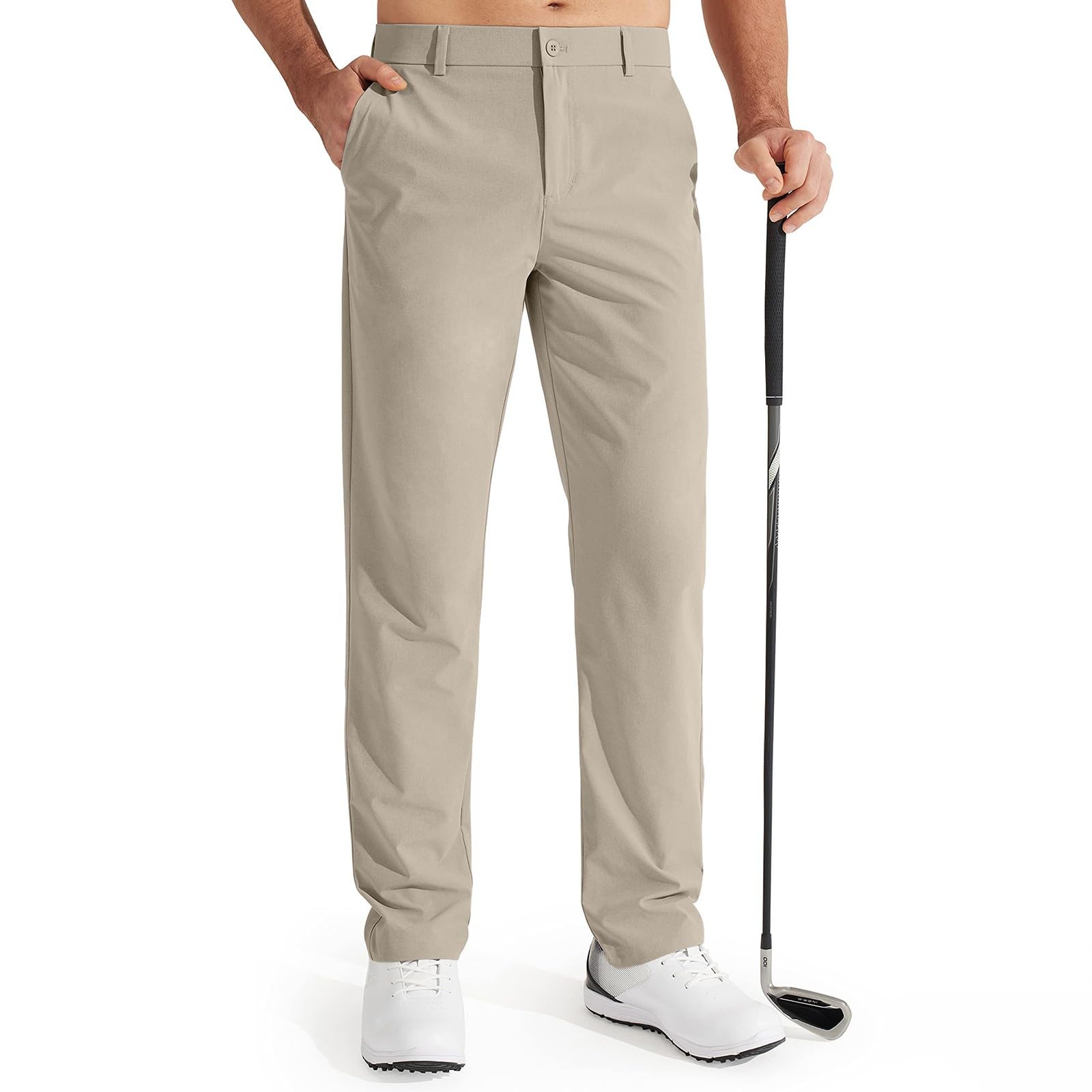 Generisch Herren-Golfhose Stretch-Golfhose, Atmungsaktiv, Lang, Einfarbig, Lässig, mit Gürtel, 4 Funktionelle Taschen, Bequem, Lässig, Schmal Geschnitten, Schnell Trocknend, Outdoor-Hose