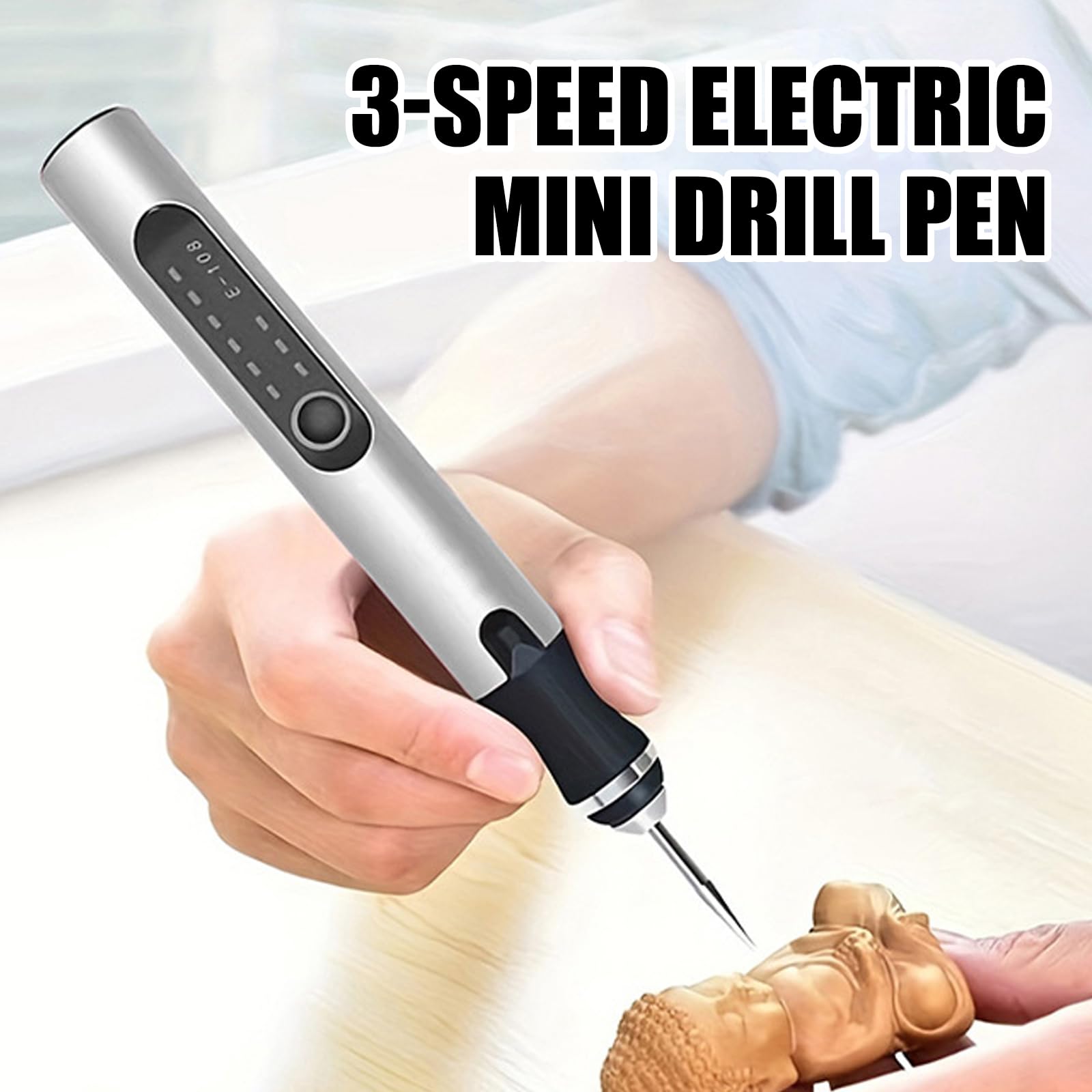 Mini trapano elettrico a mano a 3 marce, mini trapano elettrico ricaricabile, fai da te, con 10 punte, mini trapano per legno, resina, gioielli, plastica PCB in pelle (argento)