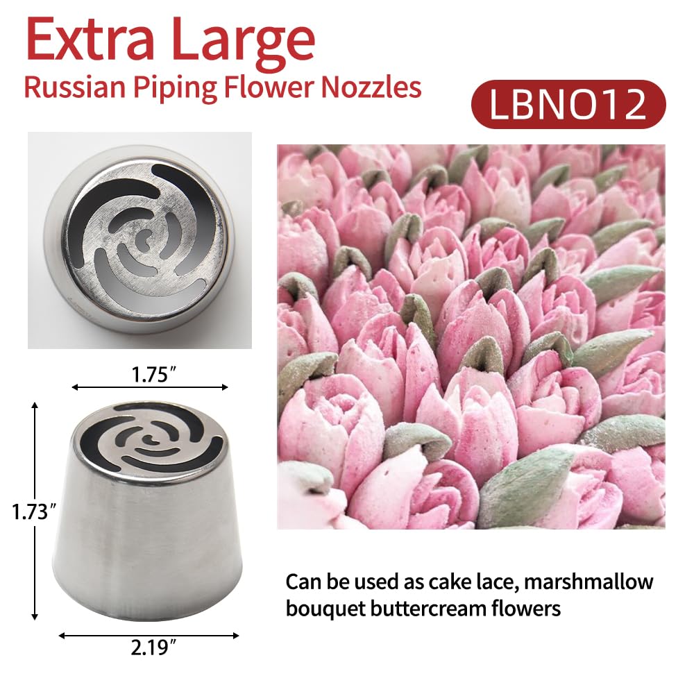 Baipesiy 14 PCS Russian Piping Tips Set,Stainless Steel Icing Nozzles for Cake Decorating, Cream Flower Bouquet DIY Cookies, Desserts Baking Tools 1 XXL, 1 XL, 1 Medium Leaf, 10 Piping Bags, 1 Brush