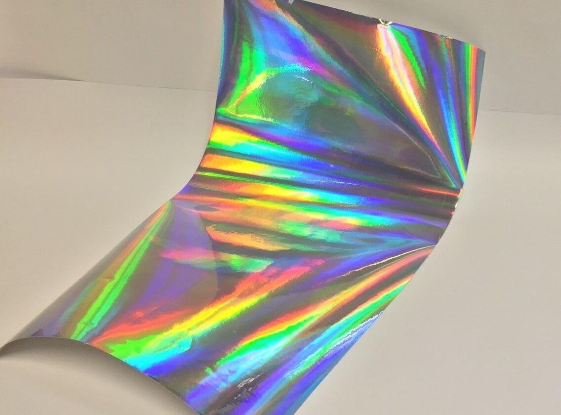 Holographic Oil Slick Rainbow Sign Vinyl (24 inch x 10 feet, Silver)