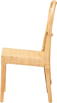 bali & pari Monaco Modern Bohemian Natural Rattan and Mahogany Wood Dining Chair