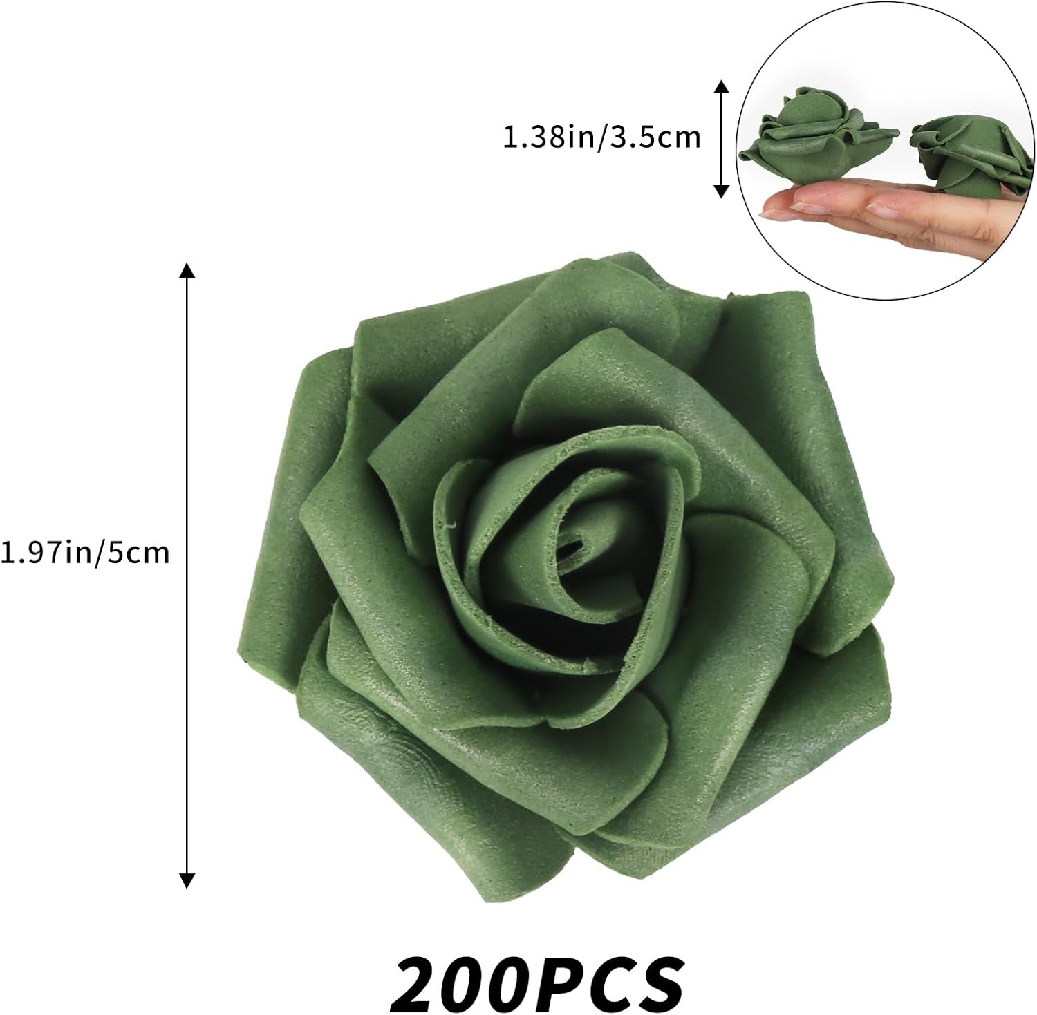 Foam Flowers,200PCS Emerald Green Roses 1.97in Fake Roses Artificial Roses Flowers for Craft DIY Wedding Party Home Decoration(Green) - Image 2