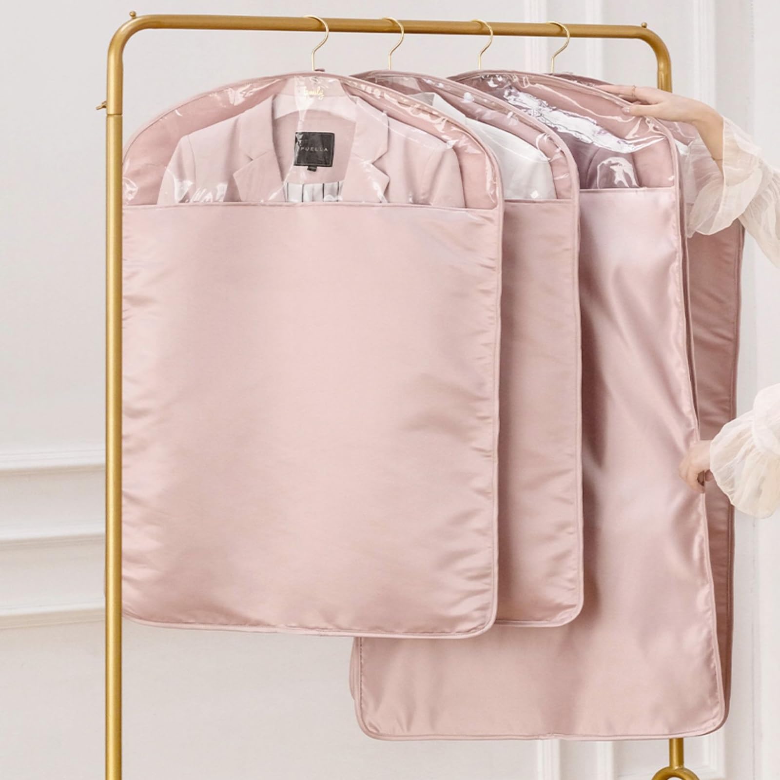 Portatrajes de Satén, Funda Ropa Armario, Funda Traje Bolsas para Ropa para Camisetas, Chaquetas, Trajes, Abrigos, Juego de 3(Blue,58 * 130cm/23 * 51in)