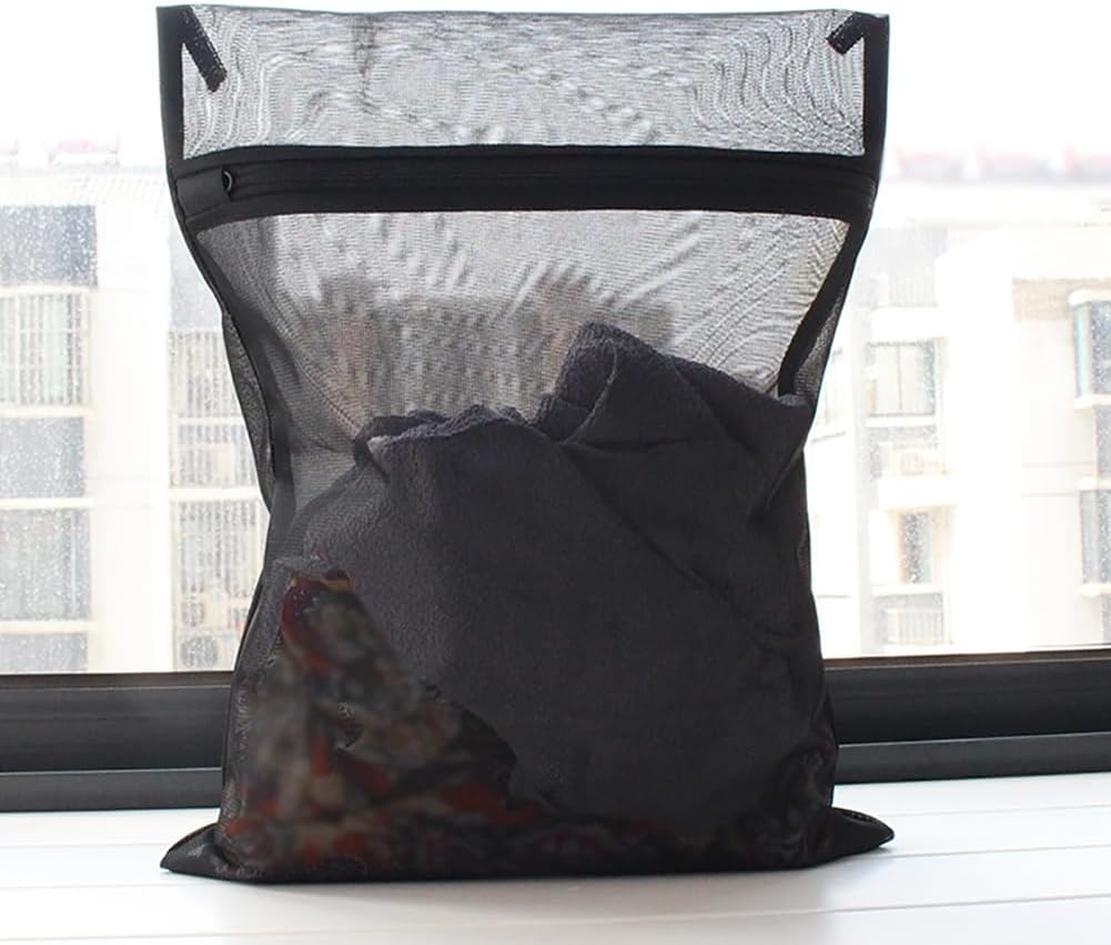 4 Pcs Black Mesh Laundry Bags with Zipper Heavy Duty Washing Machine Bags Lingerie Bags for Washing Delicates Net Washer Sack Pouch Assorted Size Mesh Wash Bags for Clothing Sweater Undergarment