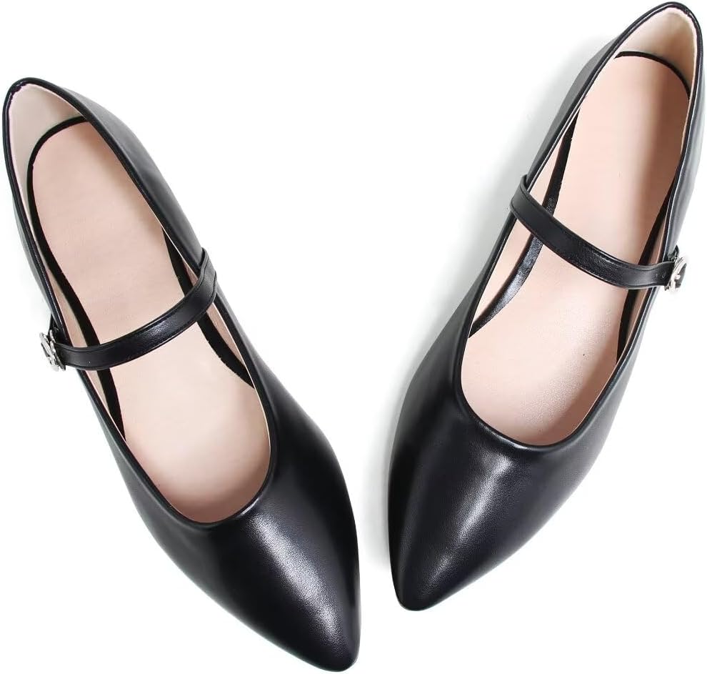 Stunner Women's Mary Jane Flats Fashion Pointed Toe Ballet Flats Comfort Buckle Strap Walk Flats - Image 3