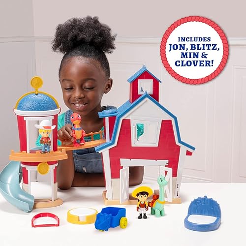 Miniatura 5 de Dino Ranch Clubhouse, juego grande de 12 pulgadas con luces y sonido, cuenta con silo con tobogán, puente, sala extensible, 2 rancheros de